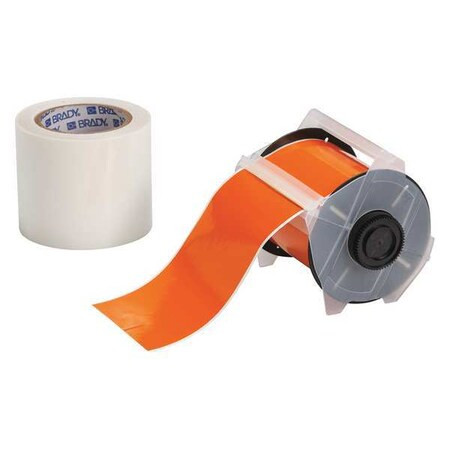 BRADY Continuous Label Roll, Polyester, No Legend, Clear, Orange, 4 in W., 2 Mil Thickness - 142176