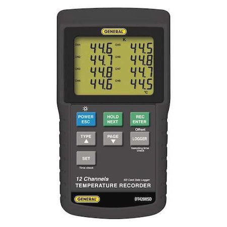 GENERAL TOOLS Thermometer, Lcd, 3.23 In, Thermocouple - DT4208SD