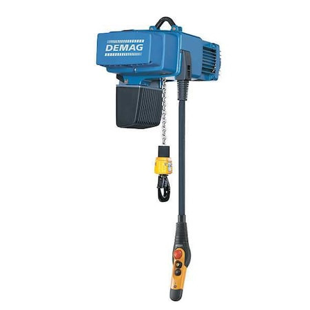 DEMAG Electric Chain Hoist, 1,000 Lb, 26 Ft, Hook Mounted - No Trolley, 480v Ac, Blue - DCS Pro 5-500 1/1 H8 VS8-15 480/60