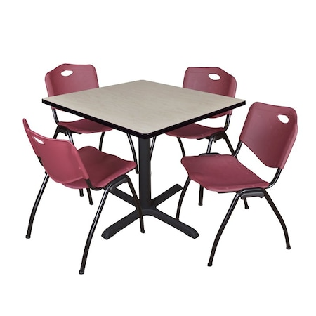 Cain Square Table & Chair Set, Wood, Metal, Plastic Top, Maple - TB4242PL47BY
