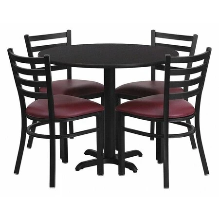 FLASH FURNITURE Round Blk Lam Table,brgundy Vinyl Seat,rnd,36", Laminate Top, Wood Grain - HDBF1005-GG