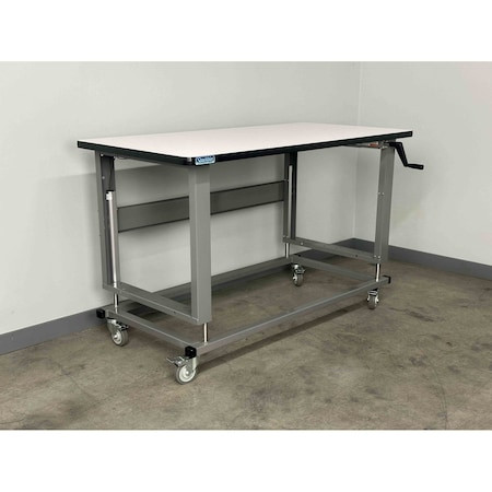 STACKBIN Workbench,mobile,hand,crank,lift,adj. - P7236-T-2500-GY