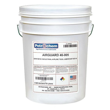 PETROCHEM Lubricant, 5 Gal, Bucket, Synthetic Base, 450 Degrees F Max Op Temp, Colorless - AIRGUARD 46-005