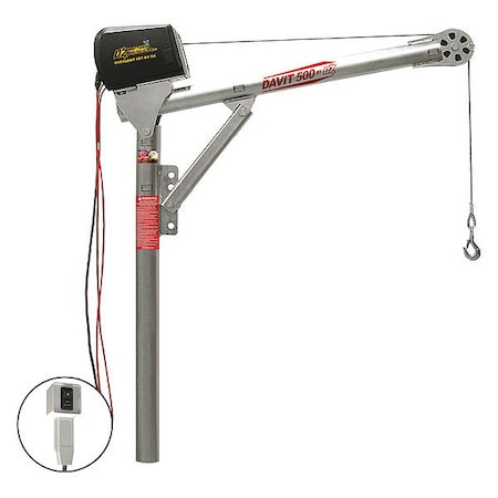 OZ LIFTING PRODUCTS Davit Crane, 500 Lb Capacity, 27.5 in to 42 in Reach, 0 in to 1080 in Lift Range, Silver - OZ500DAV-DCW