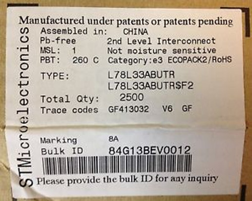 STMicroelectronics L78L33ABUTR Linear Voltage Regulators  2500 roll NEW