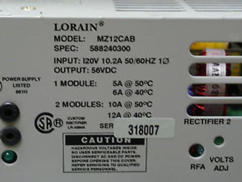Lorain MZ12CAB -48VDC Power Shelf Marconi -48 Tested 90 Day Warranty  MZ6A50