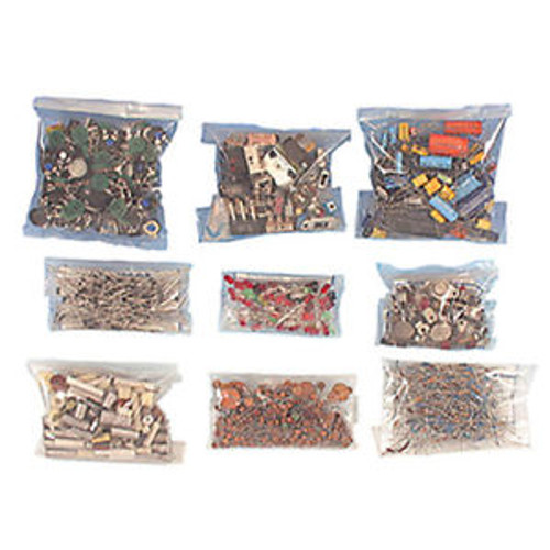 9 Assorted Electronic Component Grab Bags 1150 pieces caps, pots, LEDs, switches