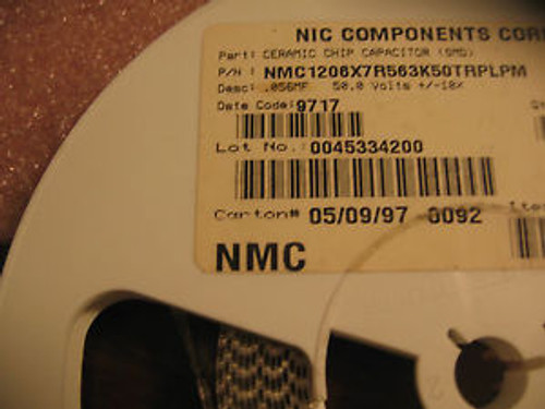 QTY: 500 UNITS P/N NMC1206X7R563K50TRPLPM NICHICON CAPACITOR .056MF 50V 10% SMT