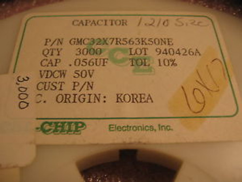 QTY: 3000 UNITS P/N GMC32X7R563K50NE CAPACITOR CERAMIC 0.056uF 50V 10% 1210