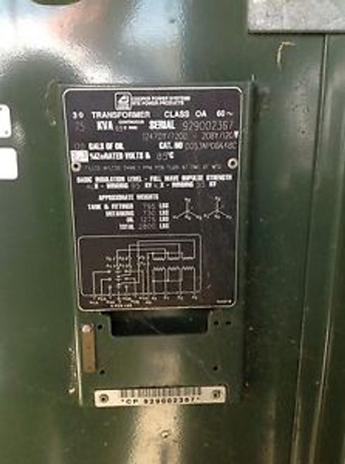 COOPER 75 KVA 3 PHASE 7200/12470Y-208Y/120 VOLT PAD MOUNT TRANSFORMER
