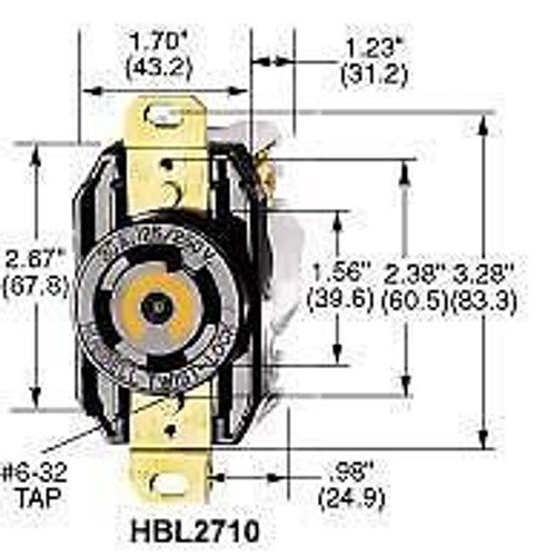 HUBBELL WIRING DEVICES HBL2720 CONNECTOR, POWER ENTRY, RECEPTACLE, 30A