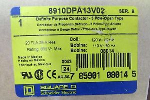 SQUARE D 8910DPA13V02 Definite Purpose Contactor 3 Pole Open Type