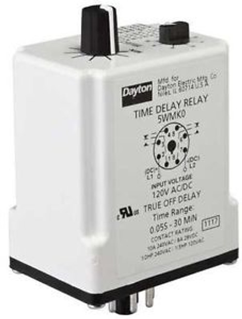 DAYTON 5WMK6 Timer Relay, 2 hr., 11 Pin, 10A, DPDT, 24V
