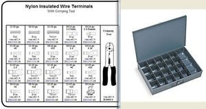 NYLON ELECTRICAL TERMINAL ASSORTMENT WITH CRIMP TOOL LARGE  METAL TRAY