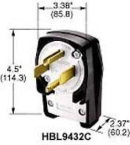 35B923 Hubbell Wiring Devices Hbl9452C Connector, Power Entry, Plug, 50A
