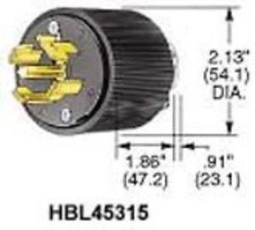 92B3098 Hubbell Wiring Devices Hbl45915 Connector, Power Entry, Plug, 20A