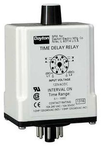 DAYTON 24EN67 Timer Relay, 180 sec., 8 Pin, 10A, DPDT, 12V