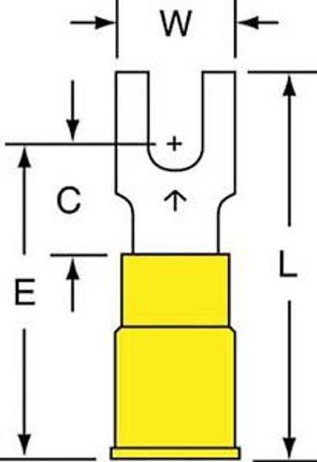 3M MV10-8FBK Fork Terminal,Yellow,12 to 10 AWG,PK500 G5541593