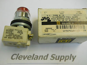 SQUARE D 9001 K1L38R ILLUMINATED FULL GUARD RED PUSH BUTTON 240V AC/DC New