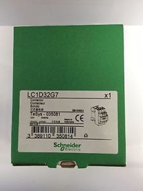 SCHNEIDER ELECTRIC, LC1D32G7 CONTACTOR, 120VAC COIL, 3-POLE, BRAND NEW