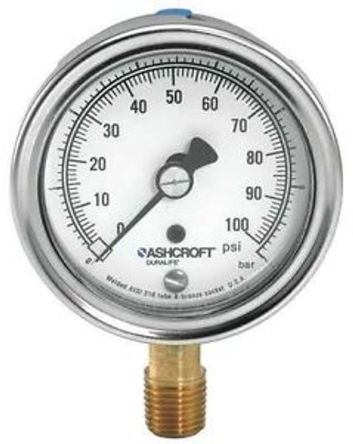 ASHCROFT 1009AW Gauge, Pressure, 0 to 60 psi, 1Percent