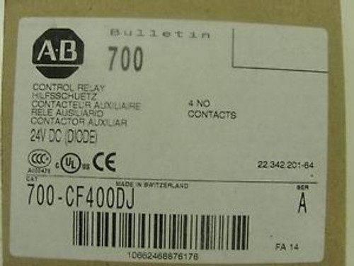 New Allen Bradley Control Relay, 700-CF400DJ 24VDC, 4N/O Contacts