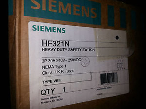 NEW SIEMENS HF321N 30 Amp 240 Volt 3 phase fused Nema 1 indoor safety switch