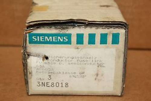 SIEMENS 3NE8018 BOX OF 3 SEMICONDUCTOR FUSE LINKS