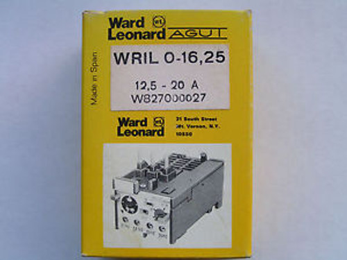 Ward Leonard WRIL0-16,25 Overload Relay 12.5 to 20 Amps NEW