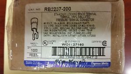 Thomas & Betts RB2237-200 Locking Spade Terminal, Vinyl Insulated, #8 Bolt