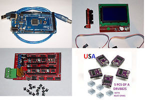 MEGA2560,RAMPS1.4,3D PRINTER BOARD&5PCS DRV8825 & LCD12864 SMART DISPLAY USA