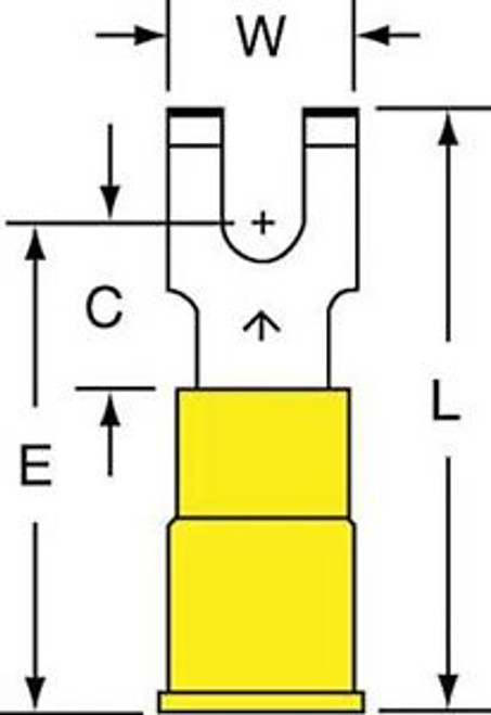 3M MVU10-6FFBK Fork Terminal,Yellow,12 to 10 AWG,PK500 G5566933