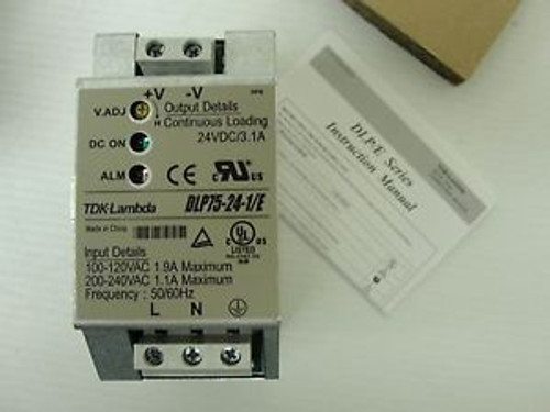 New Banner TDK-Lamdba Power Supply, DLP75-24-1/E, 100-240VAC Input, 24VDC/3.1Amp