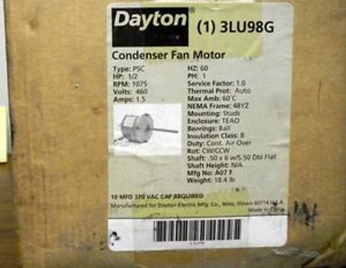 Dayton 1/2hp Condensor Fan Motor Model 3LU98G NEW