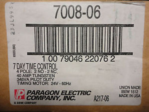 Paragon Electric - 7008-06 - 7-Day Timer - 24 Volt - 40 Amp - 4Pole - 2NO/2NC Paragon Electric - 7008-06 - 7-Day Timer - 24 Volt - 40 Amp - 4Pole - 2NO/2NC