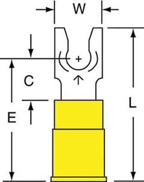3M MNG10-8FLK Fork Terminal,Yellow,12 to 10 AWG,PK500 G5693484