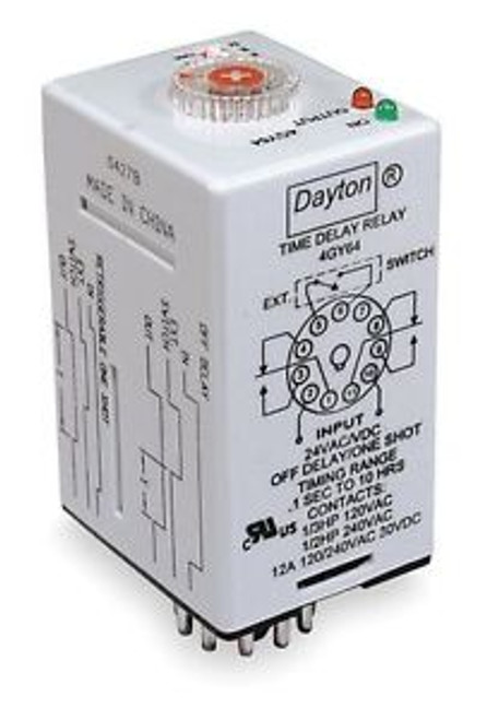 DAYTON 4GY64 Timer Relay, 10 hr., 11 Pin, 12A, DPDT, 24V