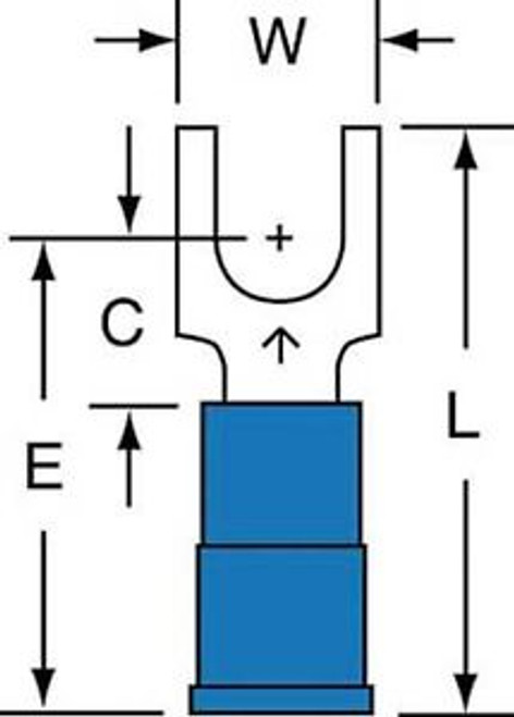 3M MV14-10FBK Fork Terminal,Blue,16 to 14 AWG,PK1000 G5711632