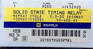 SQUARE D 9050-JCK-52V20 SER.A TIMING RELAY .3-30 SEC. 120VACUSED