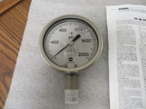 Ametek US Gauge 2000 Psi Glycerin Liquid Filled Stainless Steel Gauge 1/2 NPT