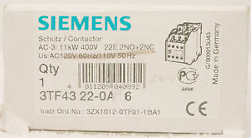 Siemens 3TF43 22-0AP6 Contactor 3TF43 22-OAP6  New in Box