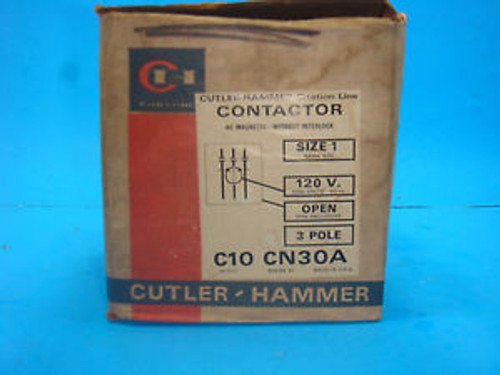 New Cutler Hammer, Contactor, C10 CN30A, Size 1, 120 V, Type Open, 3 pole