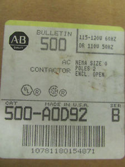 ALLEN-BRADLEY 500 A0D92 AC Contactor 2 Poles Series B