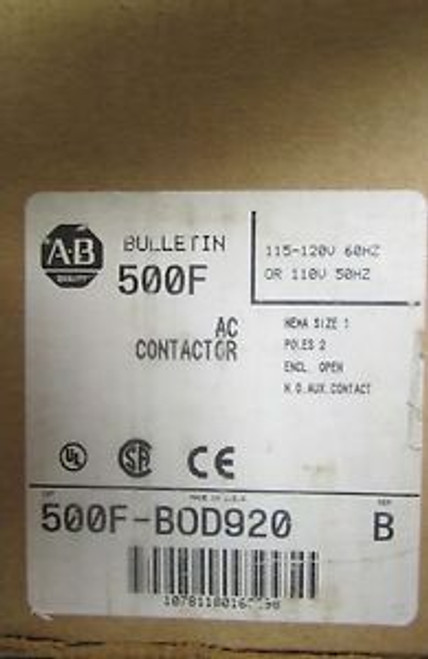 ALLEN BRADLEY 500F BOD920 Size 1 110 120V 2 Pole Contactor
