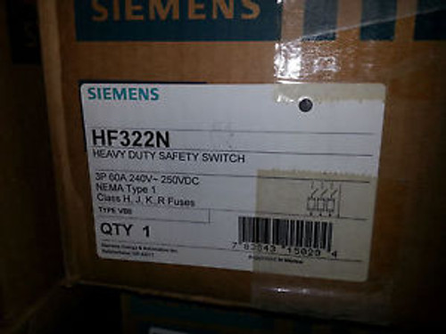 NEW SIEMENS HF322N 60 Amp 240 Volt 3 phase fused Nema 1 indoor safety switch