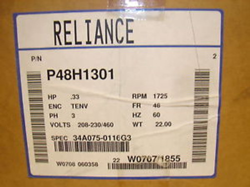 RELIANCE P48H1301 MOTOR 3PHA  0.33HP 208-230/460V New