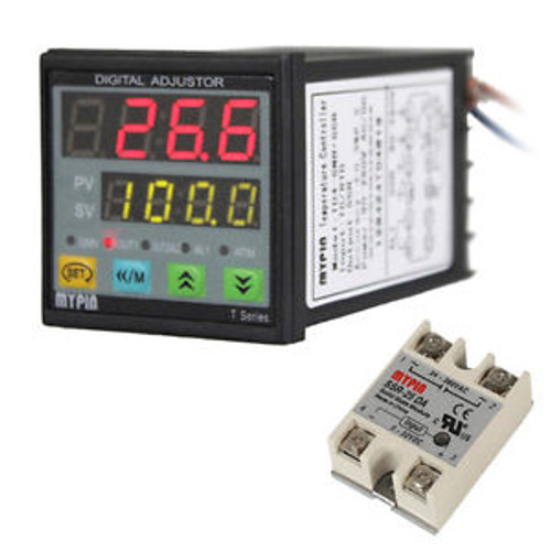 Dual PID F/C DIN Digital Temperature Controller + SSR-25DA solid state relay USA