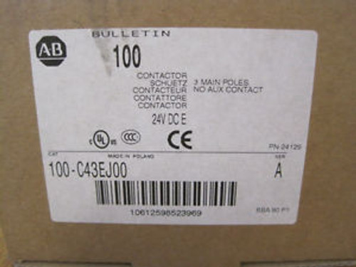 Allen Bradley 100-C43EJ00 Contactor 600VAC Max 3 Pole 24V DC Allen Bradley 100-C43EJ00 Contactor 600VAC Max 3 Pole 24V DC