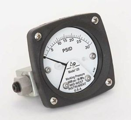 MIDWEST INSTRUMENT 120-AA-00-OO-30P Pressure Gauge, 0 to 30 psi