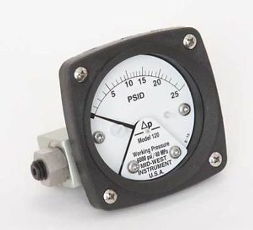 MIDWEST INSTRUMENT 120-AA-00-OO-25P Pressure Gauge, 0 to 25 psi